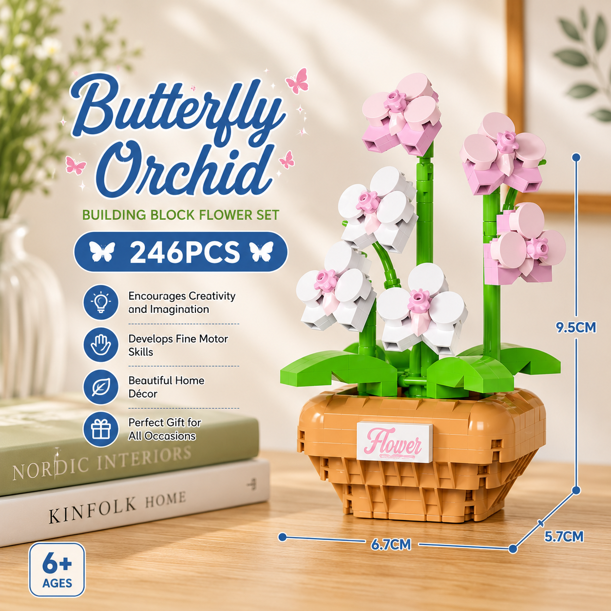 Jookids Butterfly Orchid Building Blocks Flower Pot – 246 Pieces | DIY Decorative Brick Plant | Mini Display Set | Ages 6+