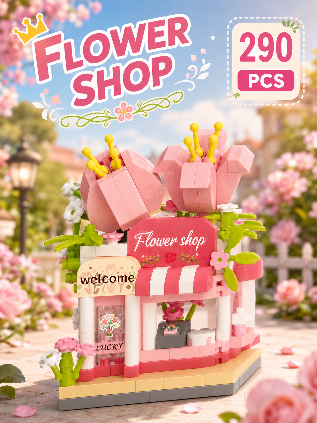 Jookids Flower Shop Micro Building Block Set – Mini Flower Store Building Blocks, Creative DIY Construction Toy, Decorative Display Model, 290 PCS