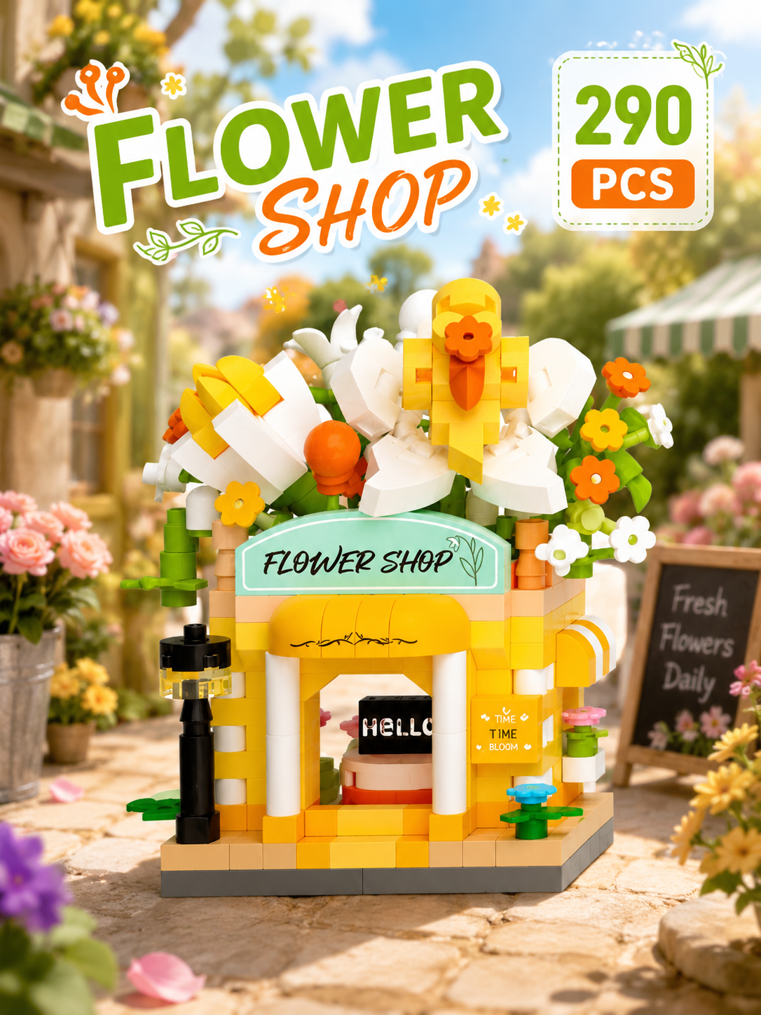 Jookids Flower Shop Micro Building Block Set – Mini Flower Store Building Blocks, Creative DIY Construction Toy, Decorative Display Model, 290 PCS
