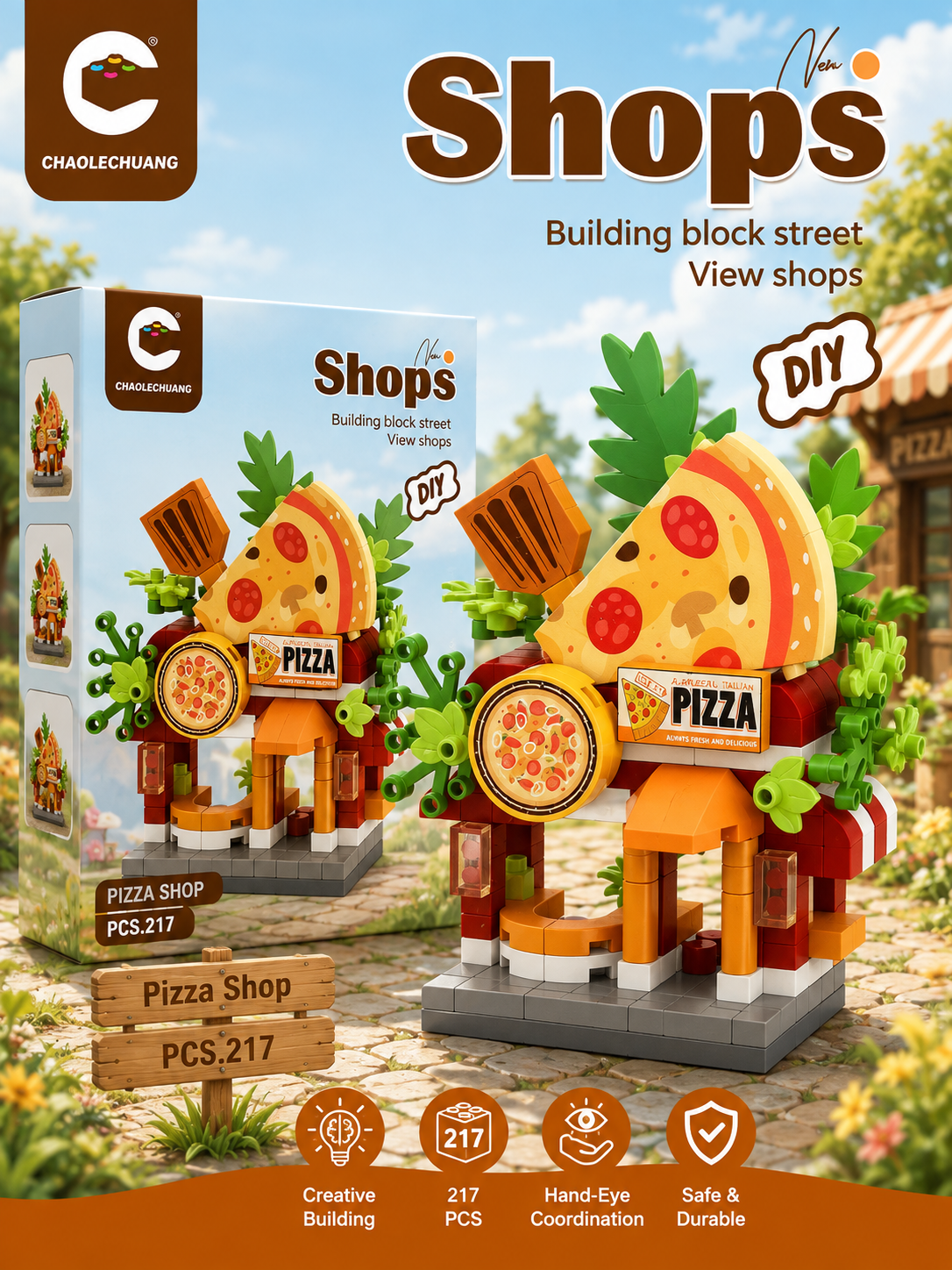 Jookids DIY Pizza Shop Building Blocks ā 217 Pcs Creative Construction Set for Kids