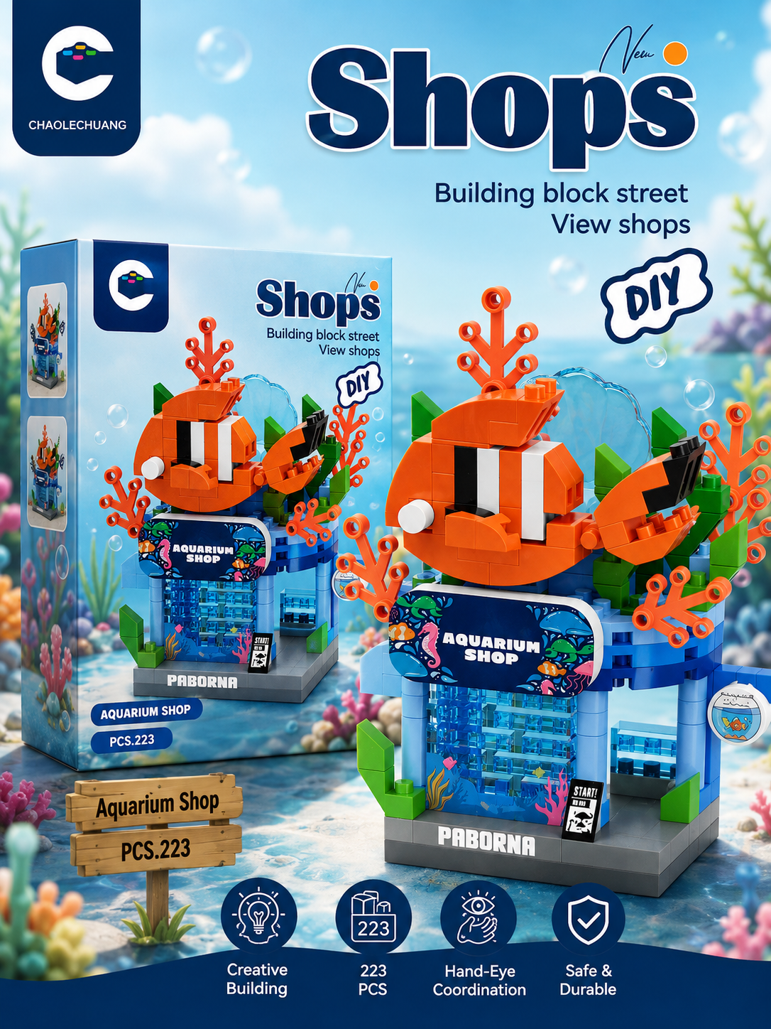 Jookids DIY Aquarium Shop Building Blocks ā 223 Pcs Creative Underwater Store Construction Set for Kids