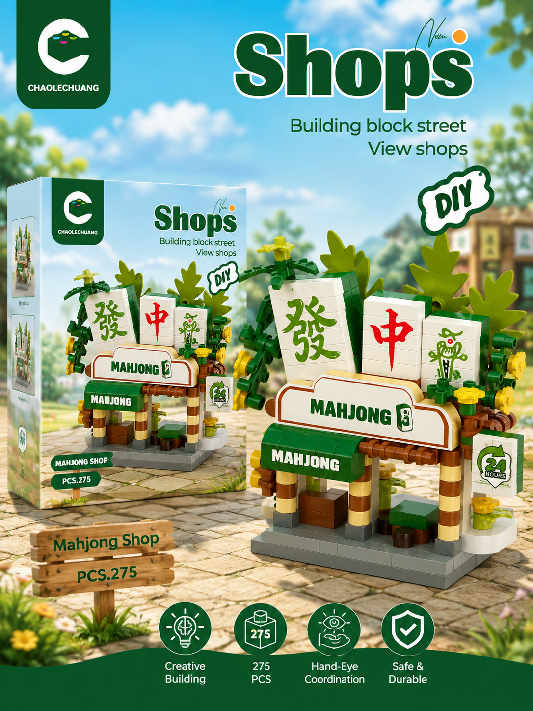 Jookids DIY Mahjong Shop Building Blocks ā 275 Pcs Creative Game Store Construction Set for Kids