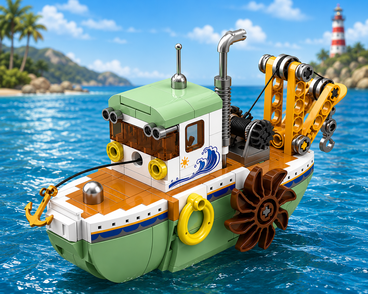 Jookids Fun-Moving Salvage Ship Building Blocks Set – 204 Pieces Wind-Up Paddle Wheel Construction Boat Toy for Kids Ages 6+