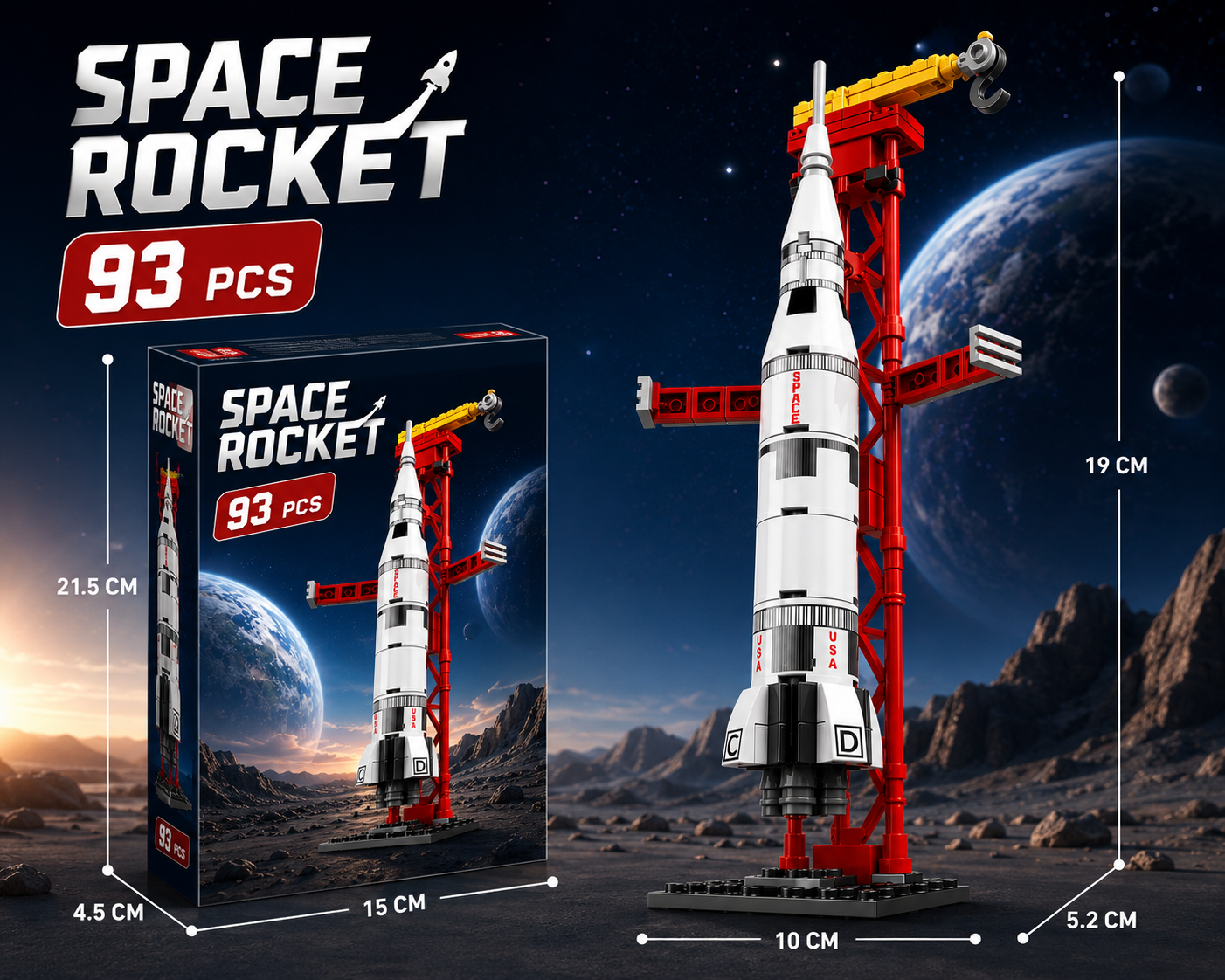 Jookids Space Rocket Building Blocks Set – 93 Pieces Rocket Launch Pad Construction Toy for Kids Ages 6+