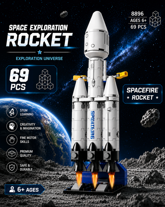 Jookids Space Exploration Rocket Building Blocks Set – 69 Pieces Spacefire Rocket Construction Toy for Kids Ages 6+