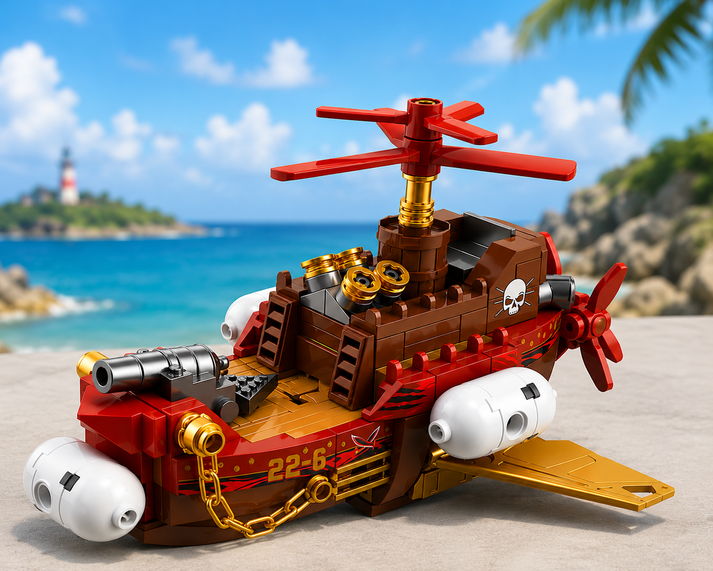 Jookids Fun-Moving Steampunk Airship Building Blocks Set – 200 Pieces Wind-Up Propeller Flying Ship Construction Toy for Kids Ages 6+