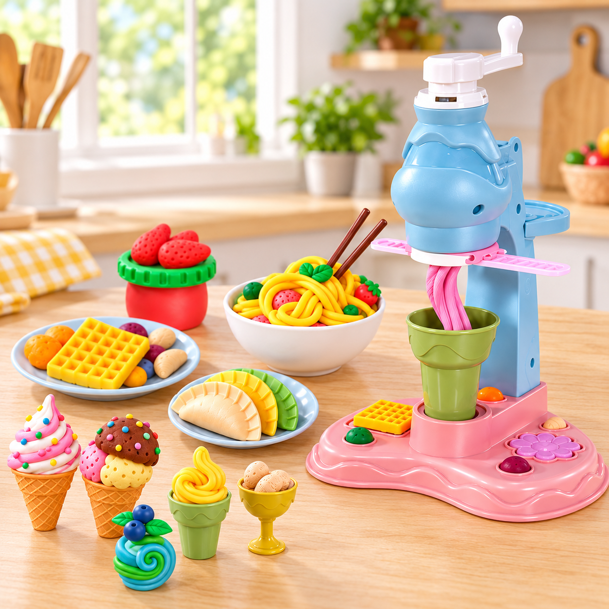 Jookids Noodle & Ice Cream Making Machine Clay Play Set ā DIY Noodles, Dumplings & Dessert Pretend Play Toy for Kids