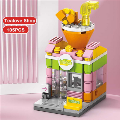 Tealove Shop Building Block Set - 105 Pieces Mini Tea Shop Construction Toy