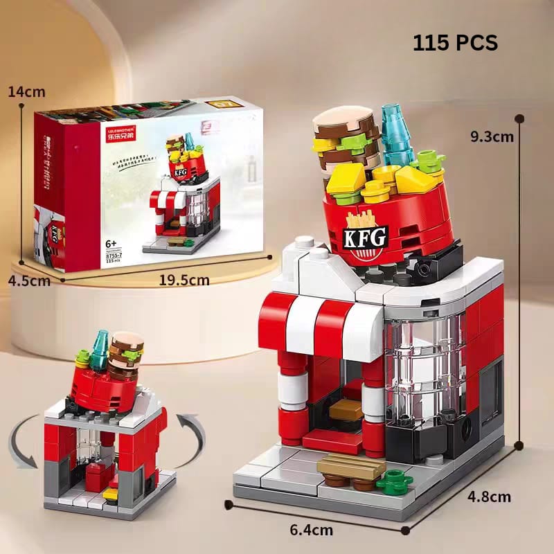 JooKids KFG Mini Fast Food Shop Building Blocks – 115 PCS Mini Restaurant Building Set for Kids
