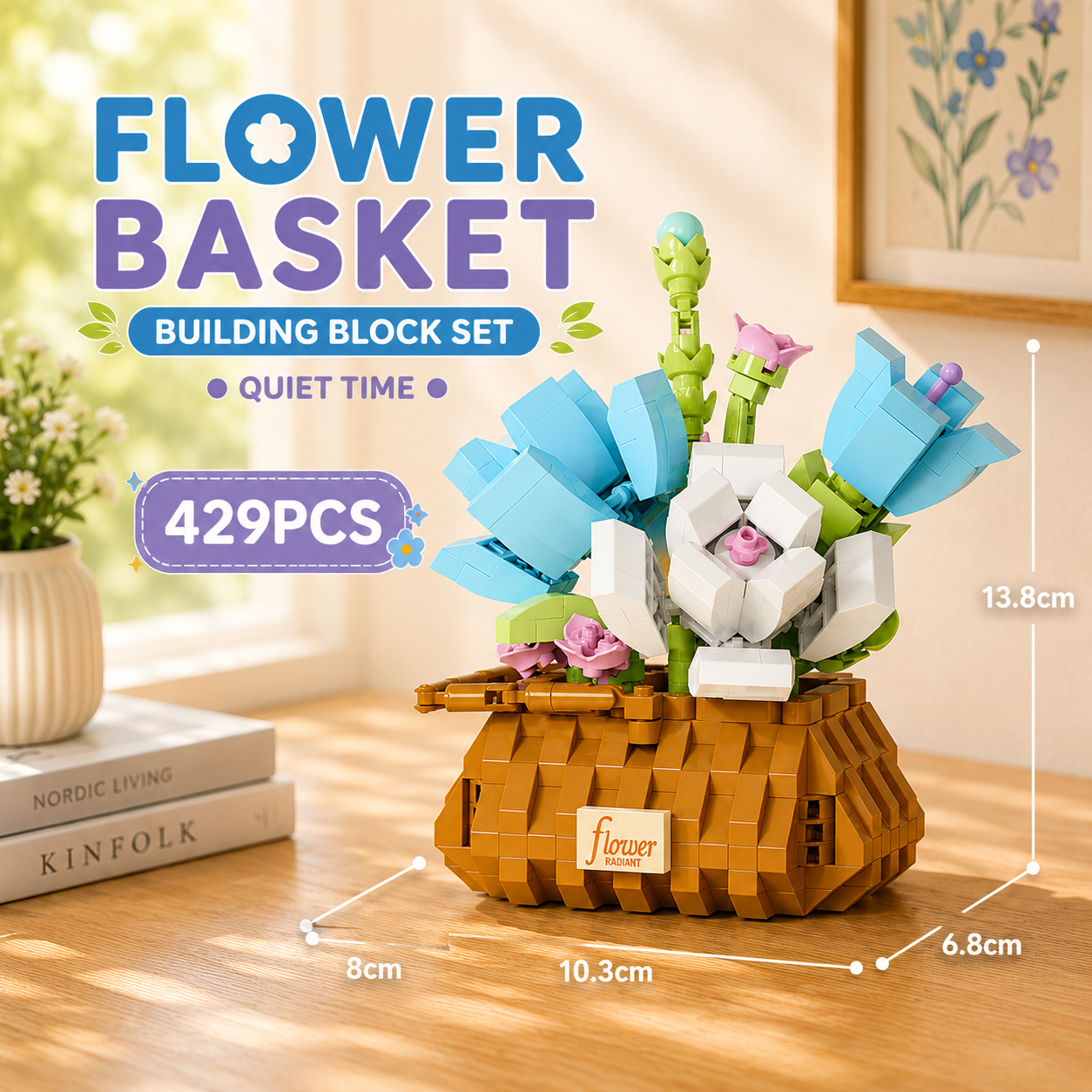 Jookids Quiet Time Flower Basket Building Blocks – 429 Pieces | DIY Decorative Brick Flower Basket | Mini Display Set | Ages 6+