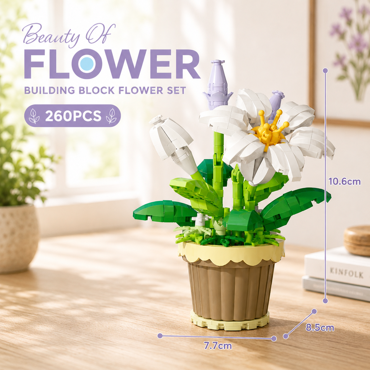 Jookids White Lily Building Blocks Flower Pot – 260 Pieces | DIY Decorative Brick Plant | Mini Display Set | Ages 6+