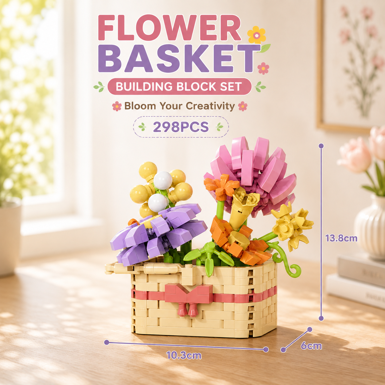 Jookids Spring Bloom Flower Basket Building Blocks – 298 Pieces | DIY Decorative Brick Flower Basket | Mini Display Set | Ages 6+