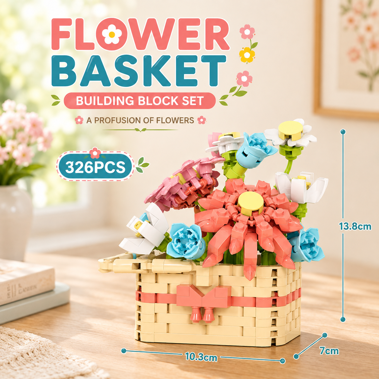 Jookids Blooming Flower Basket Building Blocks – 326 Pieces | DIY Decorative Brick Flower Basket | Mini Display Set | Ages 6+