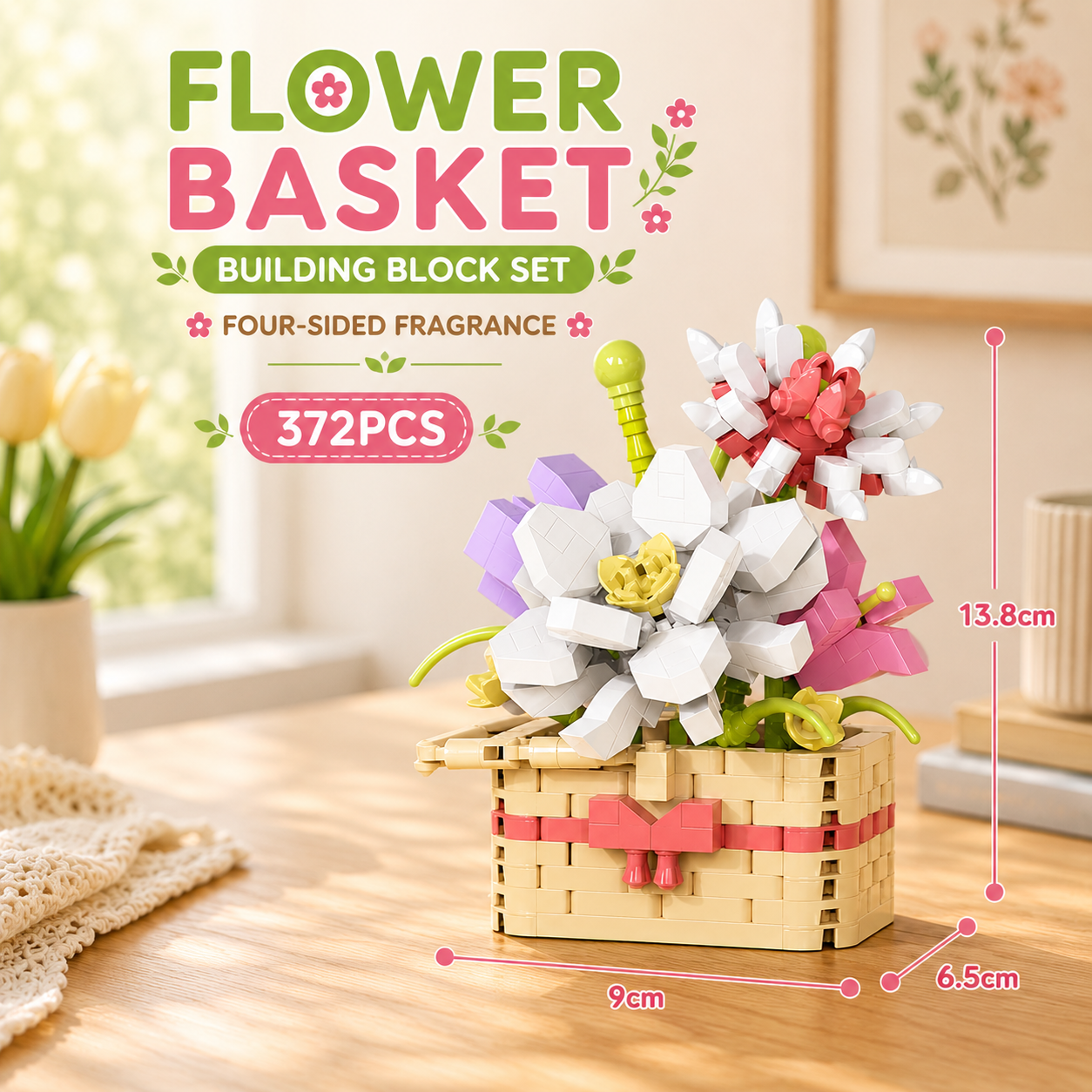 Jookids Fragrant Blossom Flower Basket Building Blocks – 372 Pieces | DIY Decorative Brick Flower Basket | Mini Display Set | Ages 6+