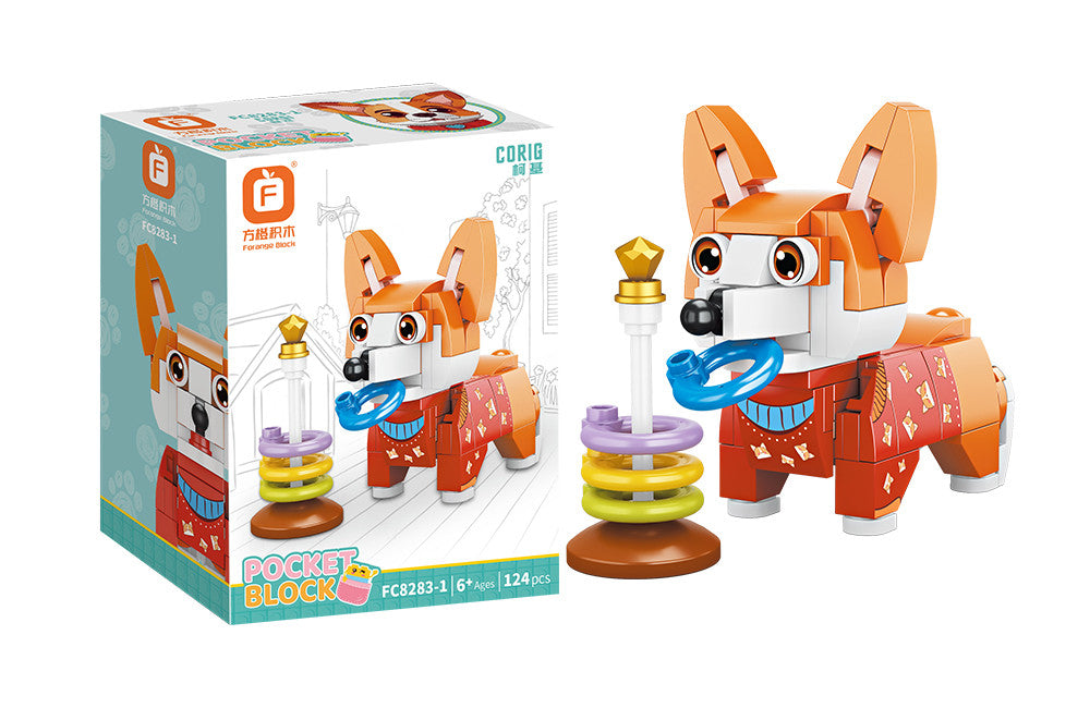 Jookds Playful Corgi Building Blocks – 124 Pieces | DIY Puppy Brick Toy with Ring Stack | Cute Animal Display Set | Ages 6+