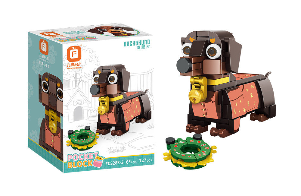 Jookids Playful Dachshund Building Blocks – 127 Pieces | DIY Puppy Brick Toy with Wreath Accessory | Cute Animal Display Set | Ages 6+