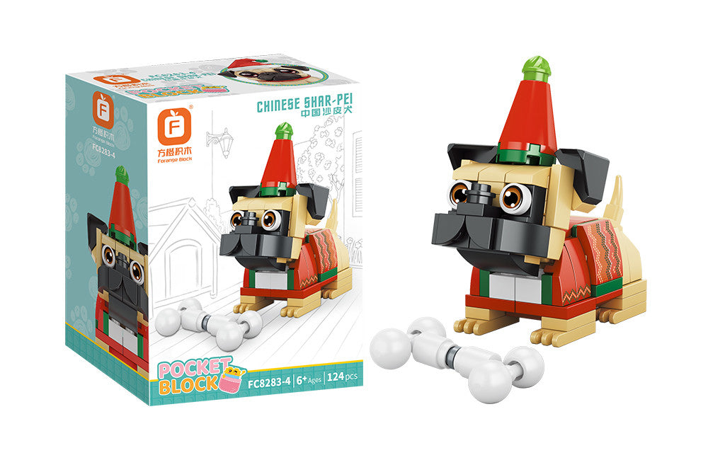 Jookids Chinese Shar-Pei Building Blocks – 124 Pieces | DIY Puppy Brick Toy with Bone Accessory | Cute Animal Display Set | Ages 6+