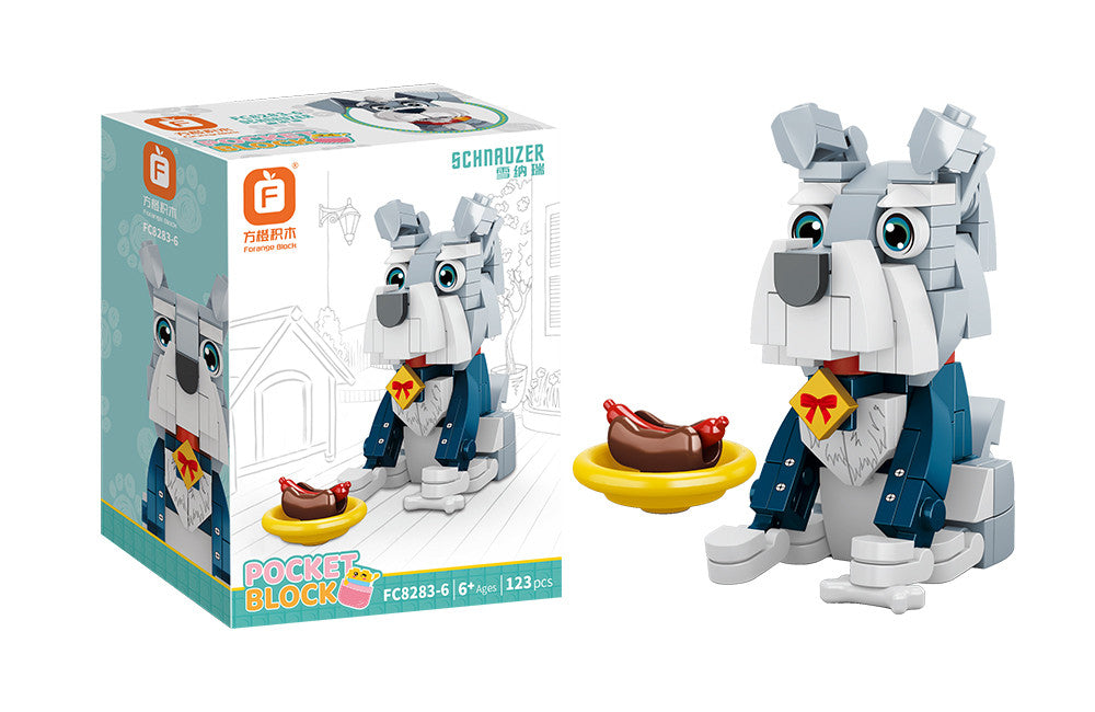 Jookids Schnauzer Building Blocks – 123 Pieces | DIY Puppy Brick Toy with Food Bowl | Cute Animal Display Set | Ages 6+