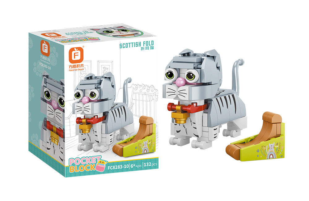Jookids Scottish Fold Cat Building Blocks – 132 Pieces | DIY Cat Brick Toy with Play Ramp | Cute Animal Display Set | Ages 6+