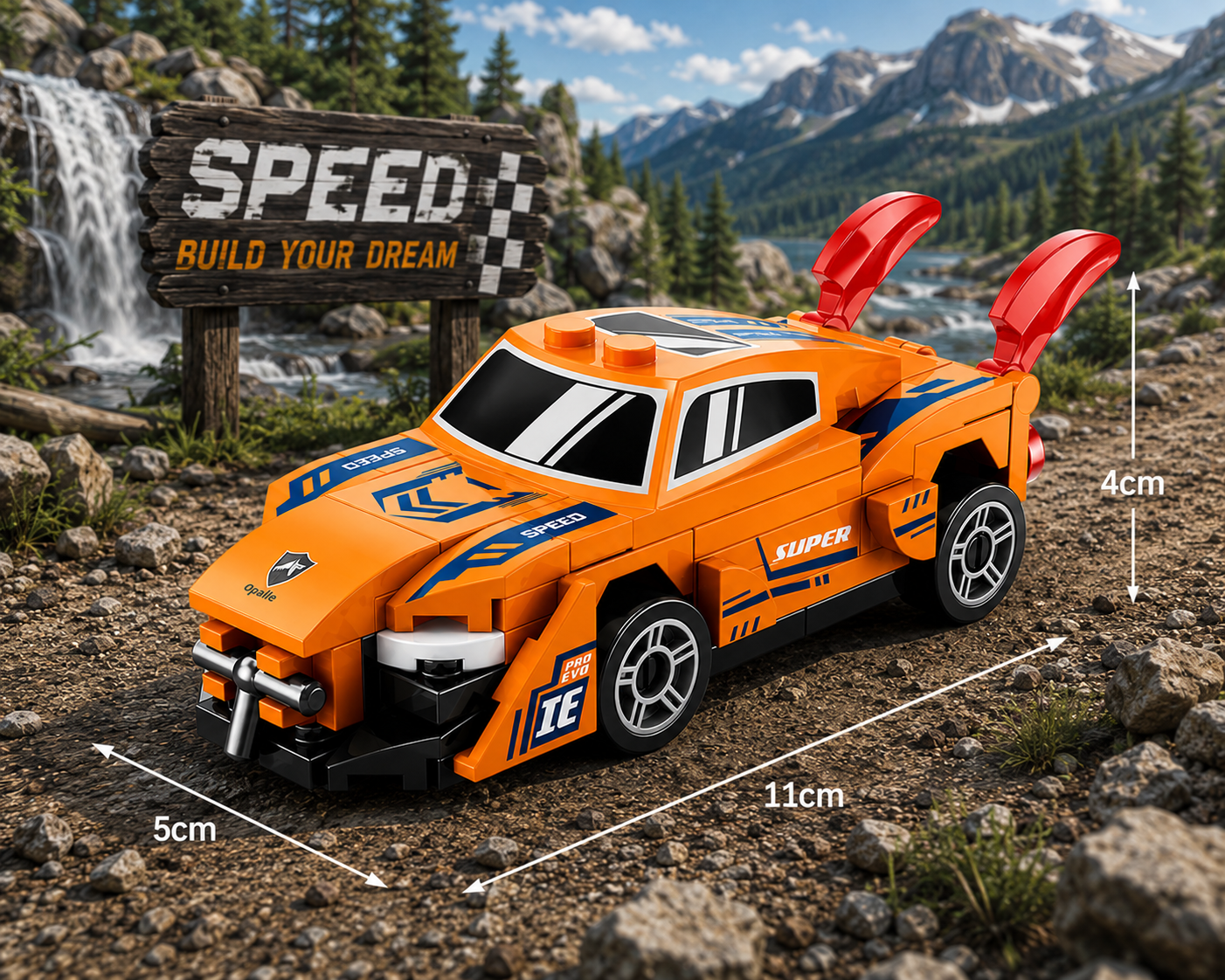 Jookids Pull Back Orange Sports Car Building Blocks Set | 76 Pieces | Racing Car Construction Toy | STEM Building Toy for Kids 6+