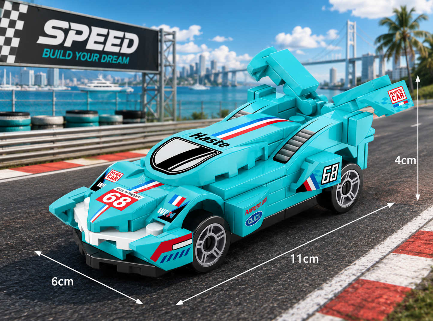 Jookids Pull Back Turquoise Racing Car Building Blocks Set | 86 Pieces | Sports Car Construction Toy | STEM Building Toy for Kids 6+