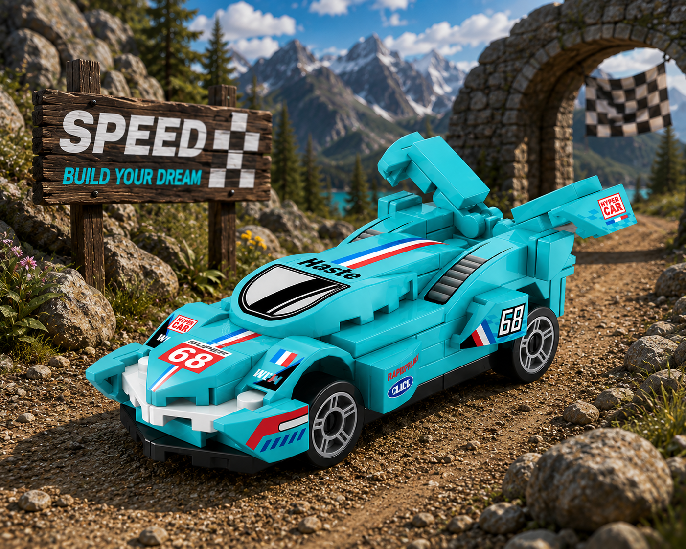 Jookids Pull Back Turquoise Racing Car Building Blocks Set | 86 Pieces | Sports Car Construction Toy | STEM Building Toy for Kids 6+