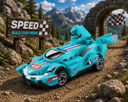 Jookids Pull Back Turquoise Racing Car Building Blocks Set | 86 Pieces | Sports Car Construction Toy | STEM Building Toy for Kids 6+