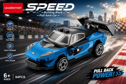 Jookids Speed Pull-Back Building Block Sports Car – 64 Pieces DIY Racing Car Construction Set | Pull Back Action | 10.5 cm Model | Ages 6+