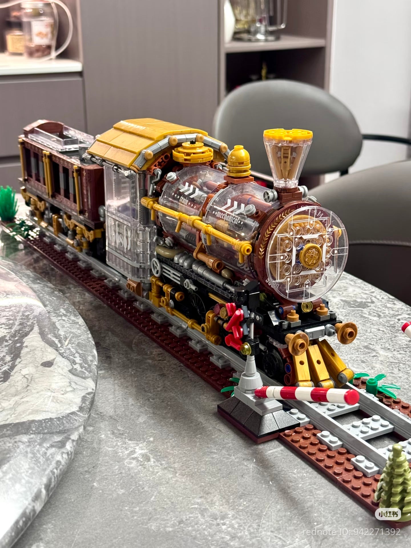 City of Steam Steampunk Building Blocks Set, Mechanical Train Model 958016, Construction Toy with Railway Crossing 14+