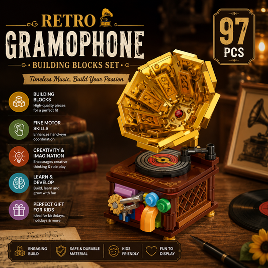 Jookids Gramophone Building Blocks 97 Pcs | Retro Music Player Construction Toy | Creative STEM Building Kit for Kids 6+