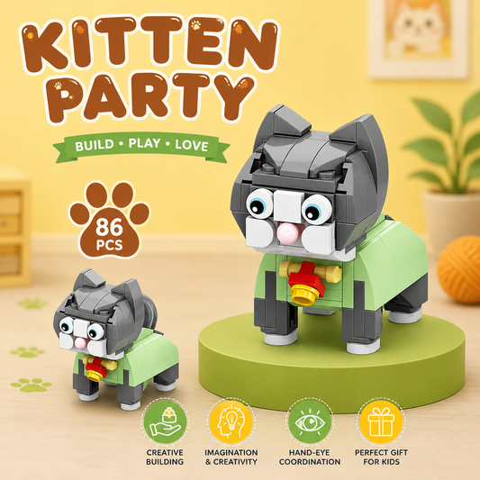 Jookids 86 Pcs Whiskers the Cat Building Blocks Set – Cute Cat Model Construction Toy for Kids