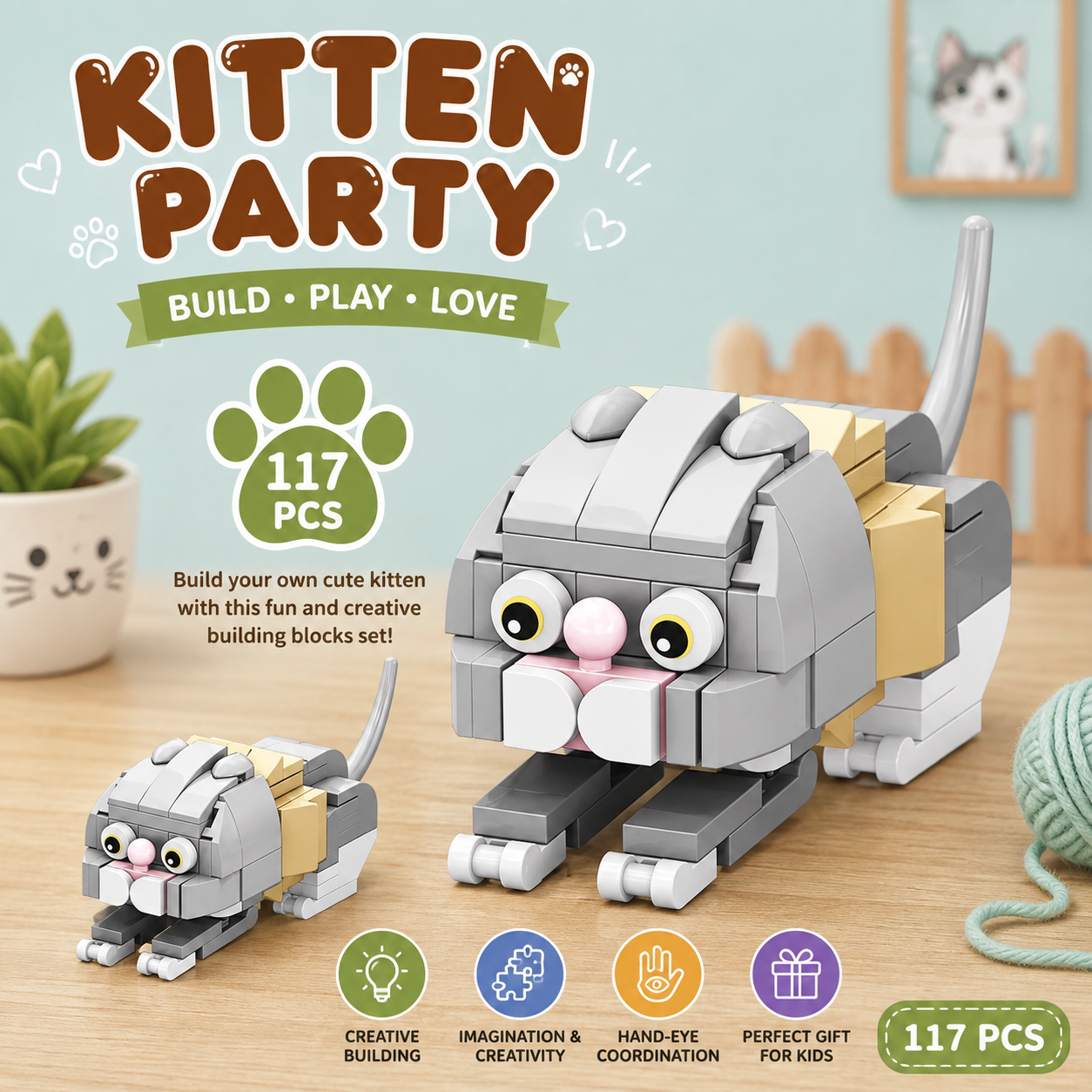 Jookids Whiskers the Playful Cat Building Blocks Set – 117 Pcs Creative Construction Toy for Kids