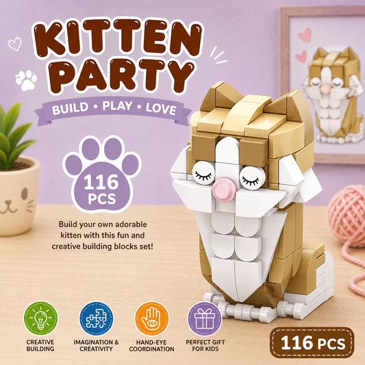 Jookids Kitten Party Sleepy Cat Building Blocks – 116 PCS Creative Construction Toy Set for Kids