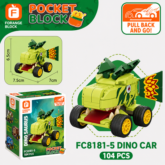 Jookids Dinosaur Pull-Back Building Blocks Car – 104 Pcs | Creative Construction Toy for Kids