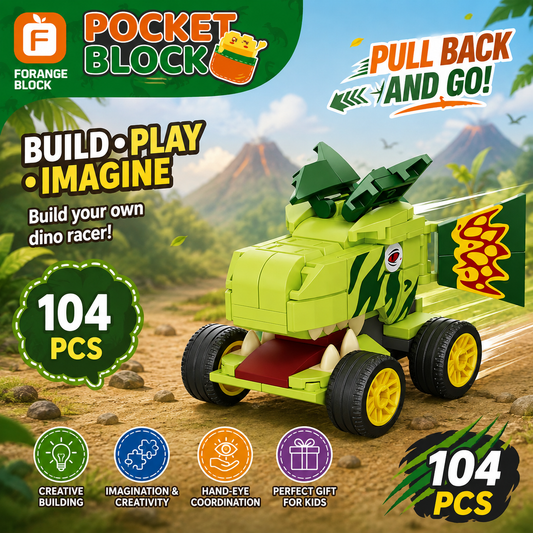 Jookids Dinosaur Pull-Back Building Blocks Car – 104 Pcs | Creative Construction Toy for Kids