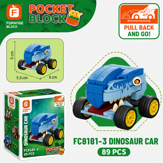 Jookids Dinosaur Car Building Blocks Set – 89 PCS Pull Back Toy for Kids