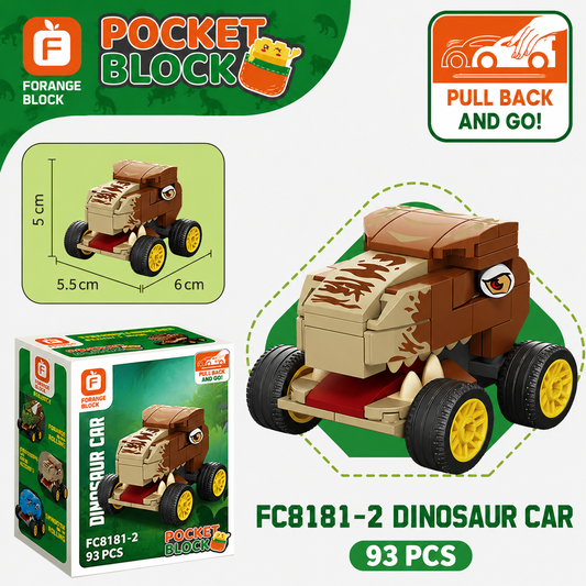 Jookids Dinosaur Car Building Blocks – 93 Pcs Pull Back Toy Car | STEM Construction Set for Kids