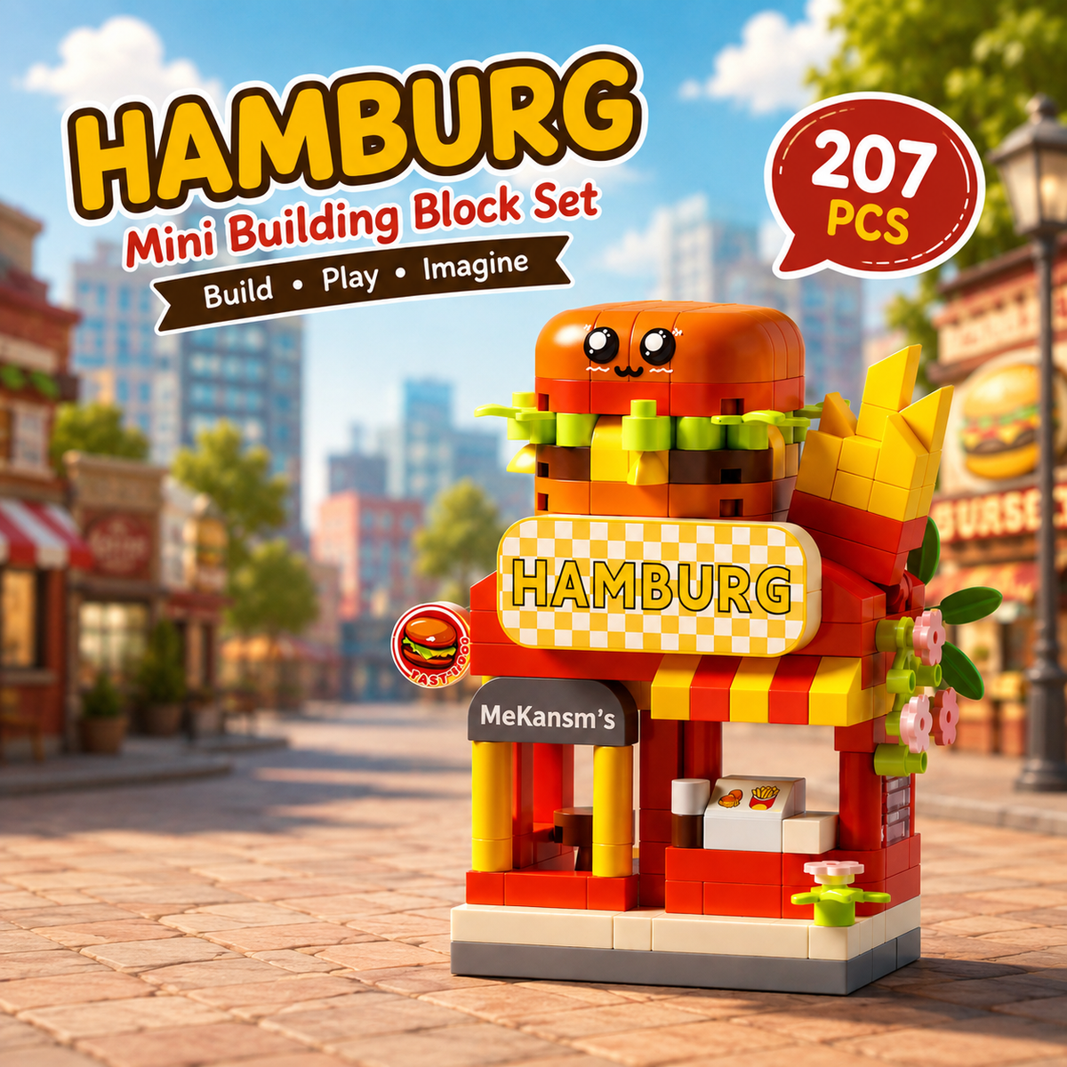 Jookids Hamburger Shop Building Blocks – 207 PCS Mini Food Store Set for Kids