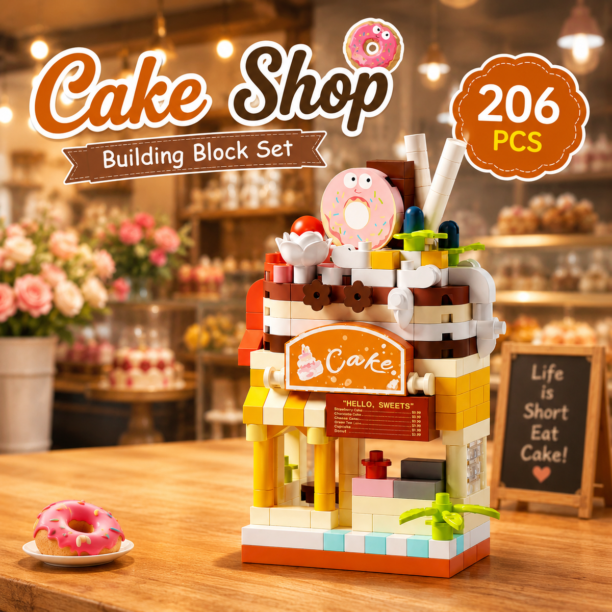 Jookids Cake Shop Building Blocks – 206 PCS Mini Bakery Building Set for Kids