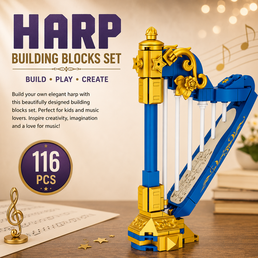 Jookids 116 Pcs Harp Musical Instrument Building Blocks Set for Kids | Creative Music-Themed Construction Toy