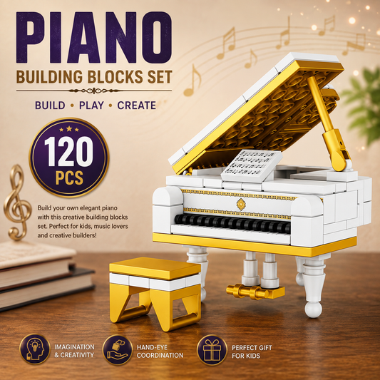 Jookids 120 Pcs Mini Grand Piano Building Blocks Set – Creative Musical Instrument Model with Stool