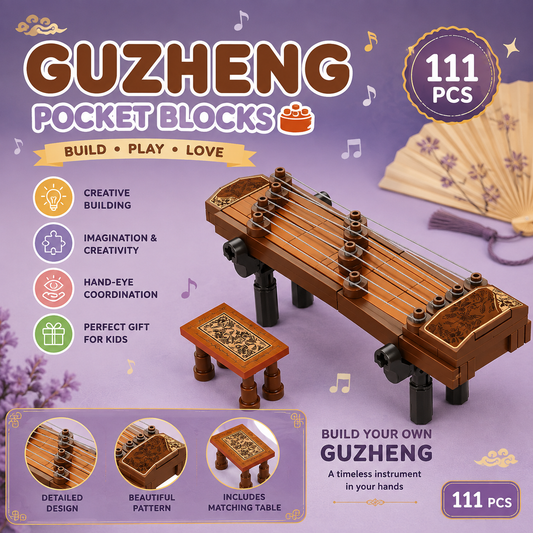 Jookids Guzheng Chinese Zither Building Blocks Set – 111 Pcs Creative Musical Instrument Construction Toy