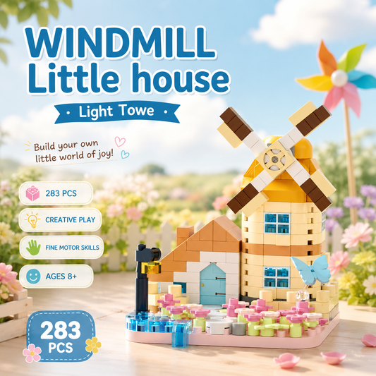 Jookids Windmill Little House Building Blocks – 283 Pcs Light Tower Cottage Building Set for Kids 8+