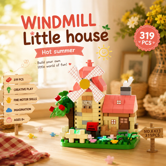 Jookids Windmill Little House Building Blocks – 319 Pcs Creative Cottage Building Set for Kids 8+