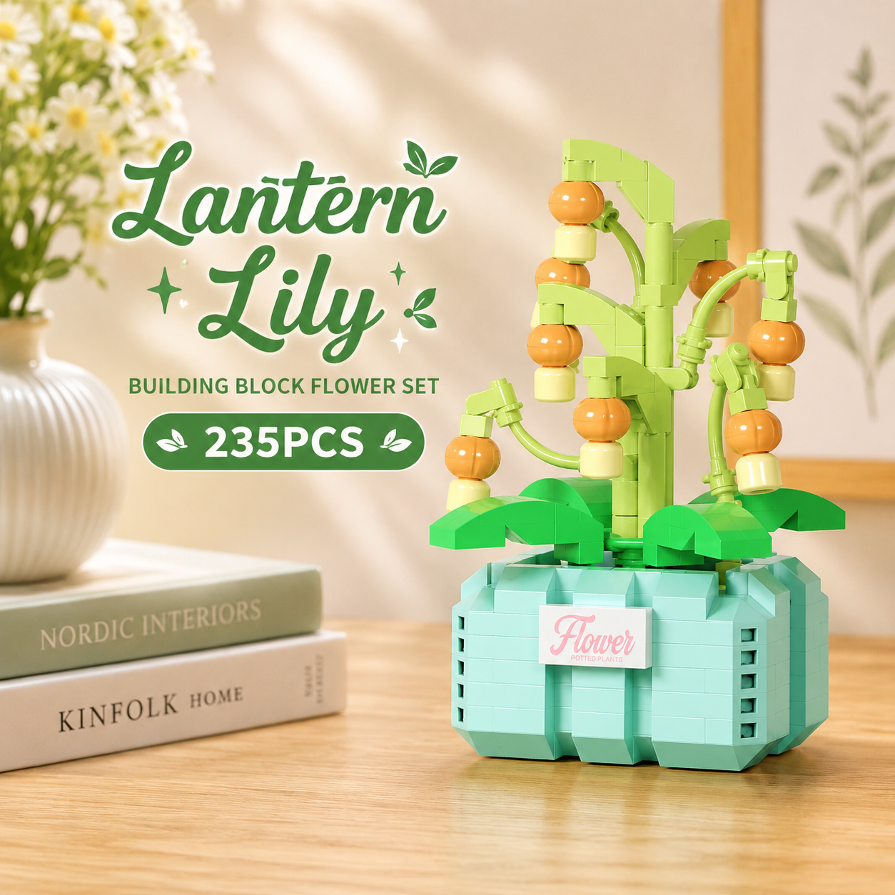 Jookids Lantern Lily Building Blocks Flower Pot – 235 Pieces | DIY Decorative Brick Plant | Mini Display Set | Ages 6+