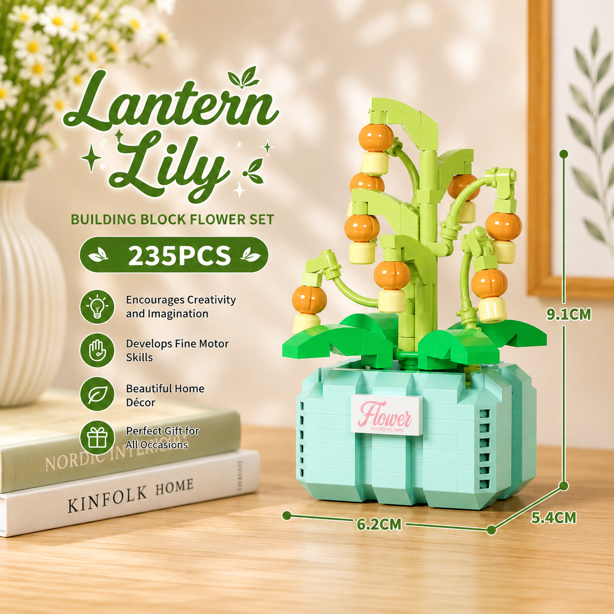 Jookids Lantern Lily Building Blocks Flower Pot – 235 Pieces | DIY Decorative Brick Plant | Mini Display Set | Ages 6+