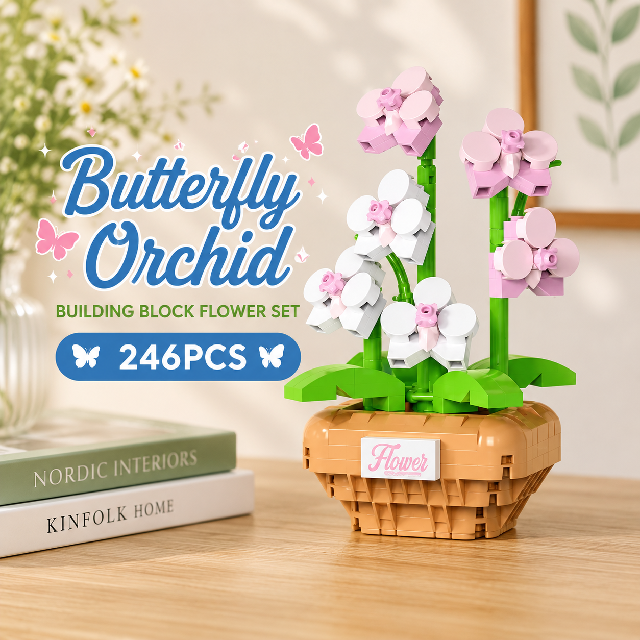 Jookids Butterfly Orchid Building Blocks Flower Pot – 246 Pieces | DIY Decorative Brick Plant | Mini Display Set | Ages 6+