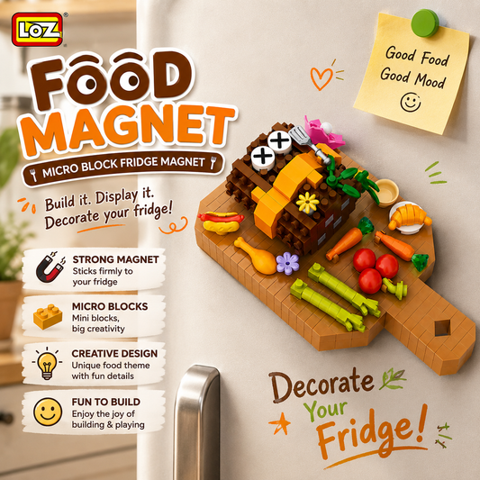 Jookids LOZ Food Magnet Micro Block Set – Mini Food Building Blocks, Creative Fridge Magnet, DIY Refrigerator Decoration, 210 PCS