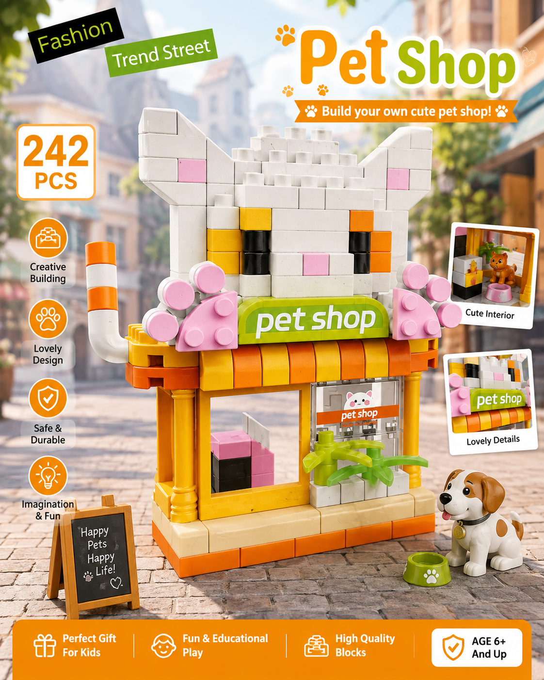 Jookids Pet Shop Micro Building Block Set – Cute Pet Store Building Blocks, Creative DIY Construction Toy, Miniature Display Model, 242 PCS