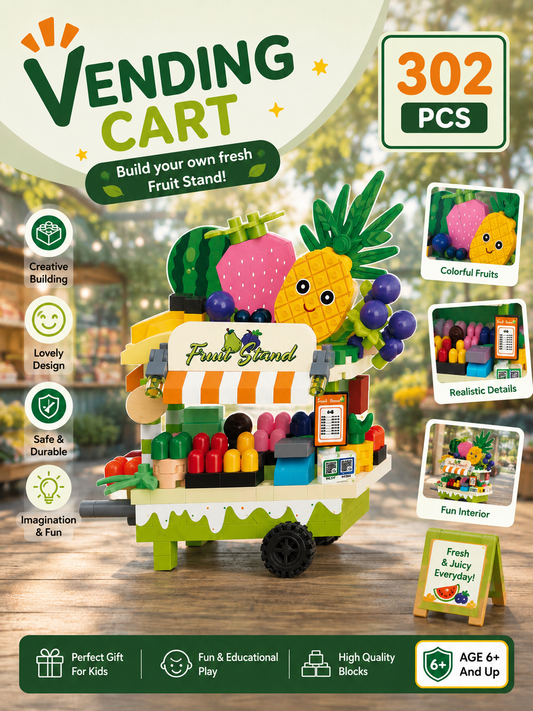 Jookids Fruit Stand Vending Cart Building Blocks Toy – 302 PCS